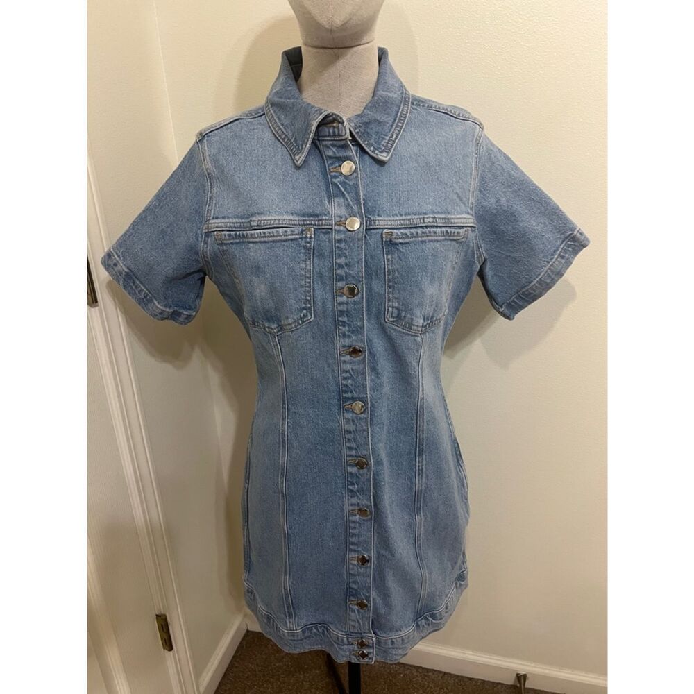 Zara Denim Button-Front Short Sleeve Dress - Light Blue Size XL like new cond